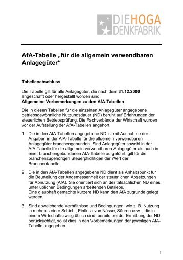 AfA-Tabelle - DIEHOGA Denkfabrik GmbH