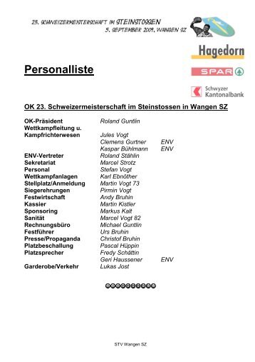 Personalliste OK 23. Schweizermeisterschaft im ... - STV Wangen SZ