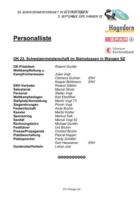 Personalliste OK 23. Schweizermeisterschaft im ... - STV Wangen SZ