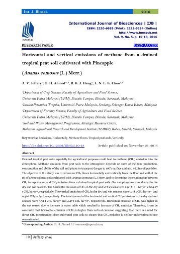 Horizontal and vertical emissions of methane from a drained tropical peat soil cultivated with Pineapple (Ananas comosus (L.) Merr.)