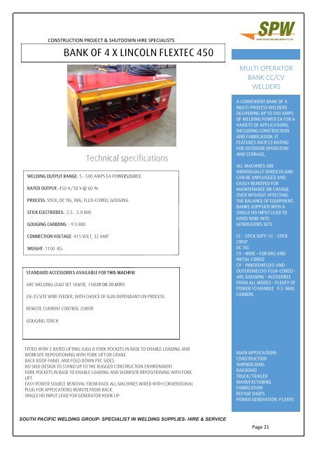 SPW Hire Equipment Catalogue