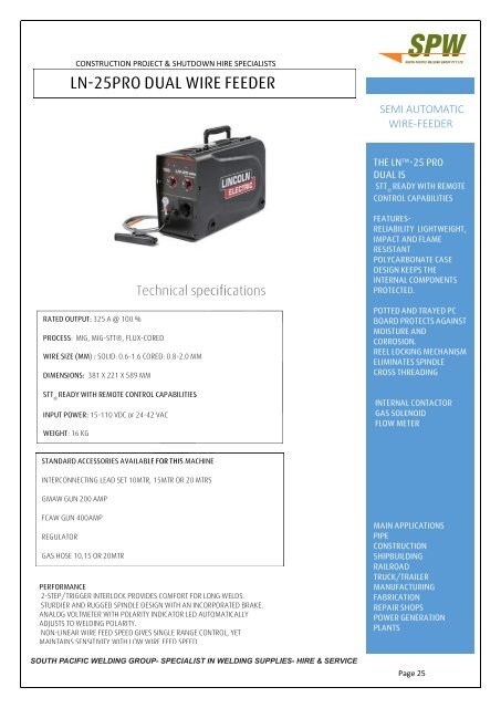 SPW Hire Equipment Catalogue