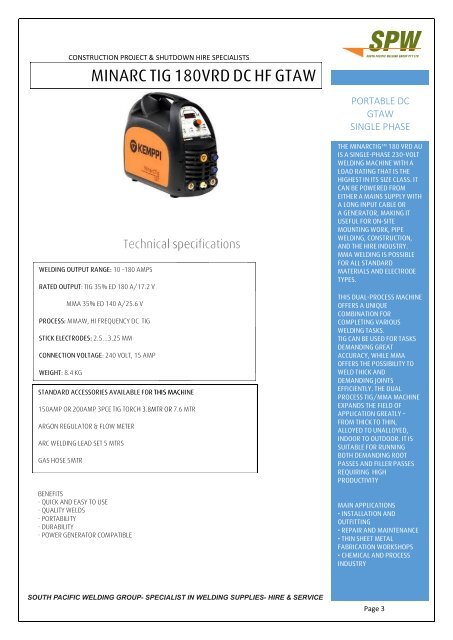 SPW Hire Equipment Catalogue