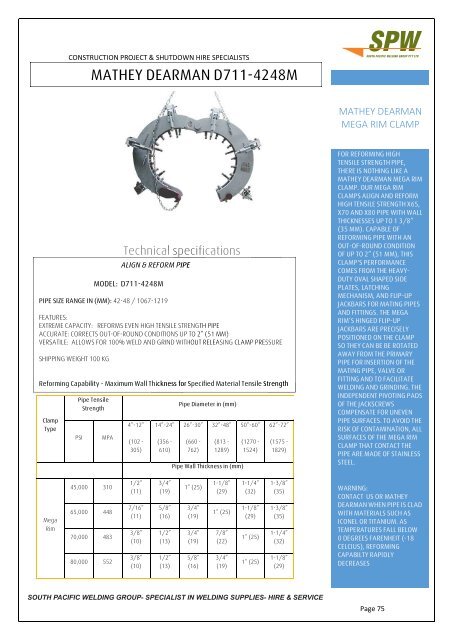 SPW Hire Equipment Catalogue