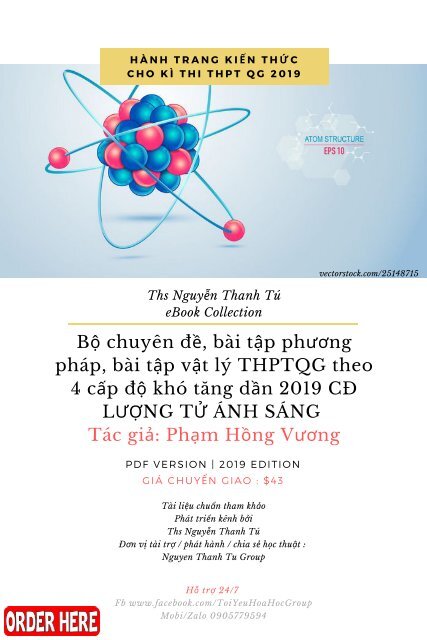 Bộ chuyên đề, bài tập phương pháp, bài tập vật lý THPTQG theo 4 cấp độ khó tăng dần 2019 CĐ LƯỢNG TỬ ÁNH SÁNG