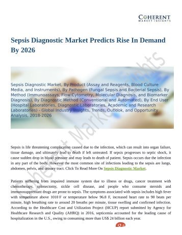 Sepsis Diagnostic Market Predicts Rise In Demand By 2026