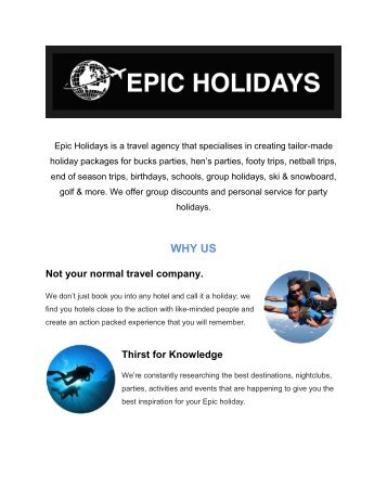 Unique Bucks Party ideas at Epic Holidays
