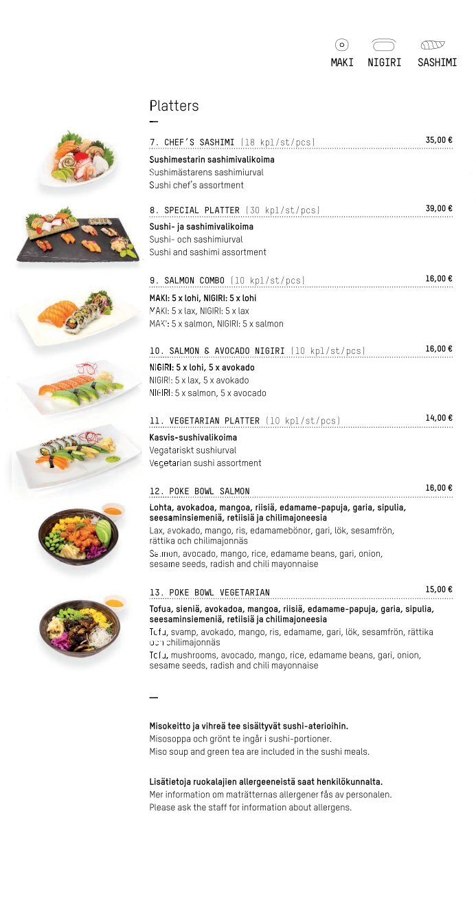 Sushi Co. Menu Silja Symphony