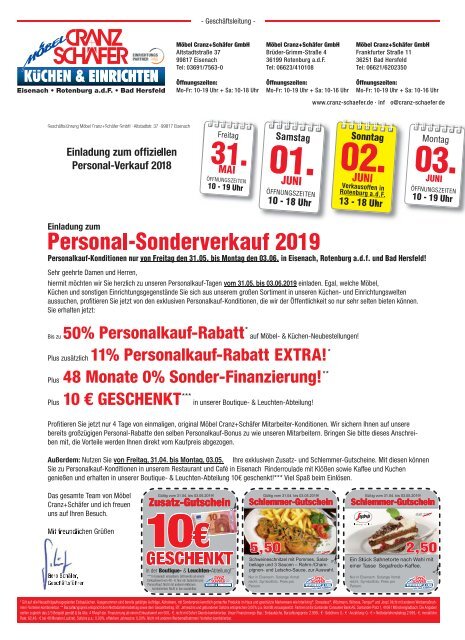 Möbel Cranz + Scäfer - Personal Sonderverkauf Mai 2019