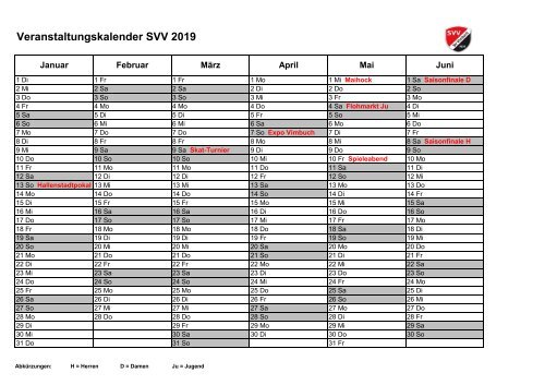 Veranstaltungskalender SVV 2019