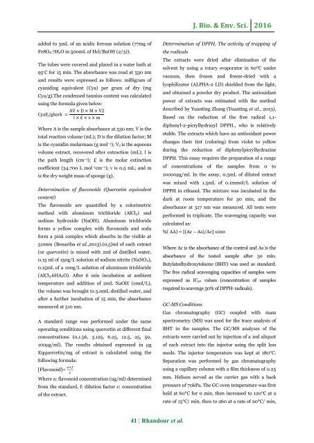 Determination of polyphenols, tannins, flavonoids and antioxidant activity in extracts of two genus Ircinia marine sponges of Atlantic Morrocan coast