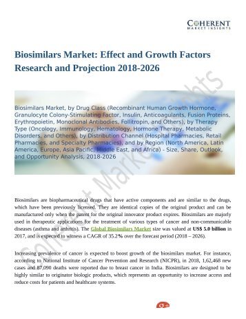 Biosimilars Market: Effect and Growth Factors Research and Projection 2018-2026