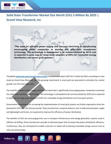 Solid State (Smart) Transformers Market Accelerates To Hit USD 531.5 Million By 2025