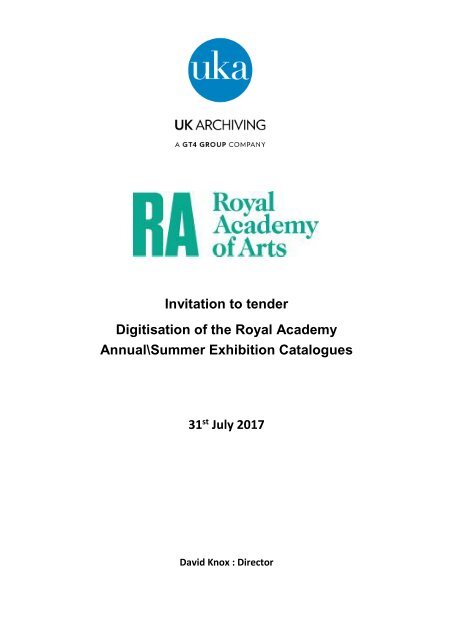 Royal Academy of Arts Tender Submission - UK Archiving