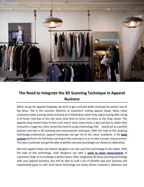 The Need to Integrate the 3D Scanning Technique in Apparel Business