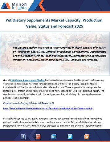 Pet Dietary Supplements Market Capacity, Production, Value, Status and Forecast 2025