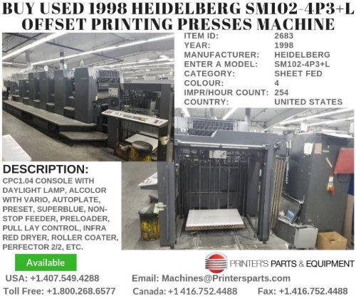 Buy Used 1998 Heidelberg SM102-4P3+L Offset Printing Presses Machine