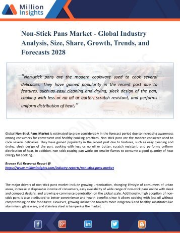 Non-Stick Pans Market Analysis, Manufacturing Cost Structure, Growth Opportunities and Restraint 2028