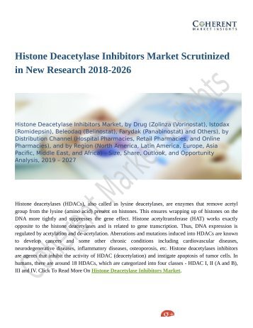 Histone Deacetylase Inhibitors Market Set for Rapid Growth And Trend by 2026