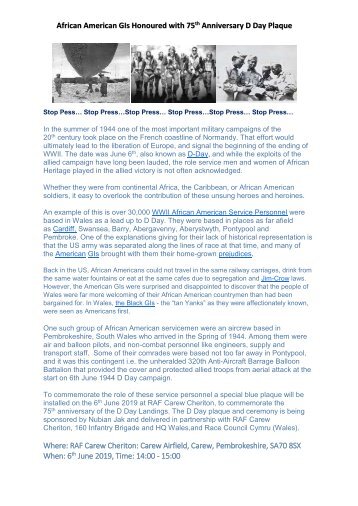 D Day 75th anniversary Press  release 