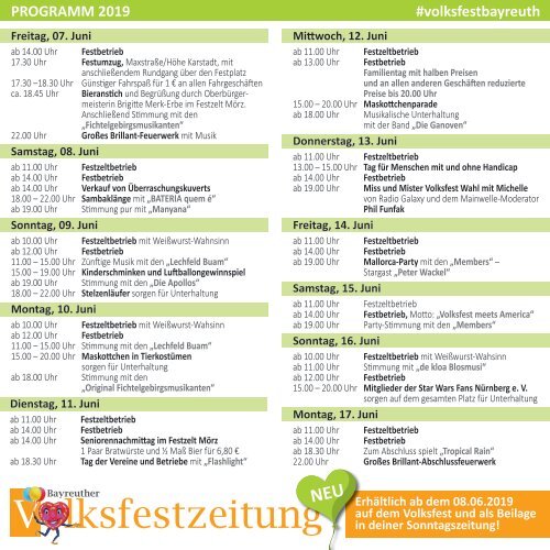Bayreuther Volksfest Infoflyer 2019