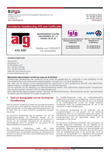 Technische Goedkeuring ATG met certificatie: ATG2287_190319_N