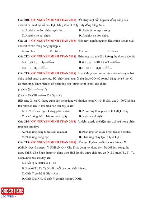 Câu hỏi trắc nghiệm lý thuyết môn Hóa Học theo chuyên đề tách từ đề thi thử 2018 Lớp 11 chuyên đề Hữu cơ có lời giải chi tiết