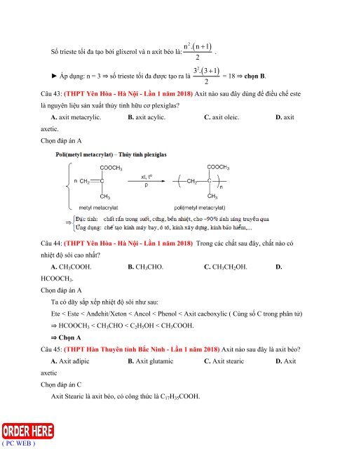 Câu hỏi trắc nghiệm lý thuyết môn Hóa Học theo chuyên đề tách từ đề thi thử 2018 Lớp 11 chuyên đề Hữu cơ có lời giải chi tiết