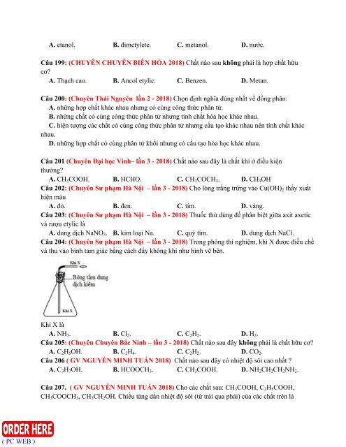 Câu hỏi trắc nghiệm lý thuyết môn Hóa Học theo chuyên đề tách từ đề thi thử 2018 Lớp 11 chuyên đề Hữu cơ có lời giải chi tiết