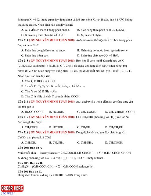 Câu hỏi trắc nghiệm lý thuyết môn Hóa Học theo chuyên đề tách từ đề thi thử 2018 Lớp 11 chuyên đề Hữu cơ có lời giải chi tiết