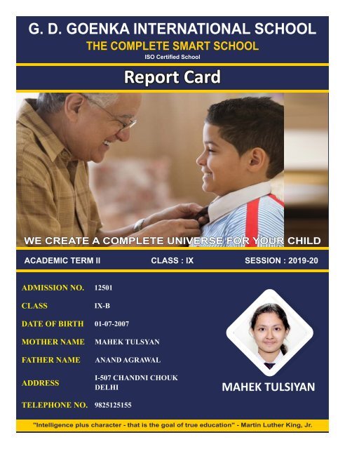 progress report card SAMPLE