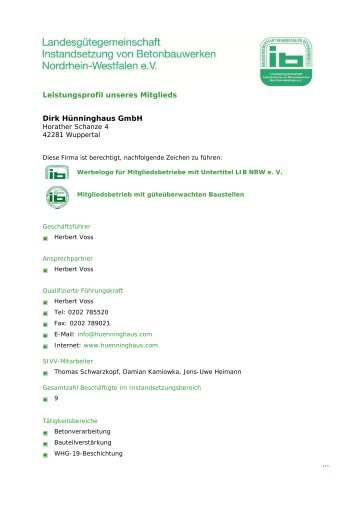Leistungsprofil unseres Mitglieds Dirk Hünninghaus GmbH - LIB NRW