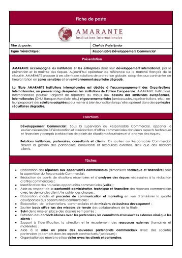 Fiche de poste - Chef de projet junior A2I FR