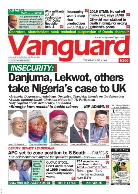 06062019 - NSECURITY: Danjuma, Lekwot, others take Nigeria's case to UK
