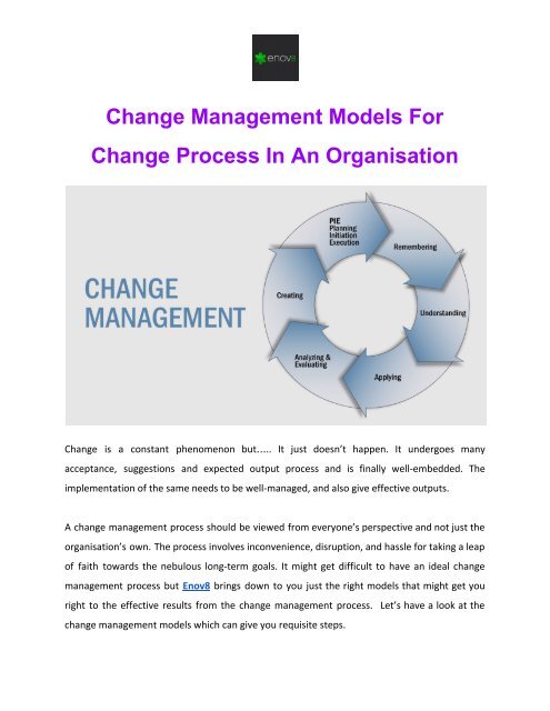 Change Management Models For Change Process In An Organisation