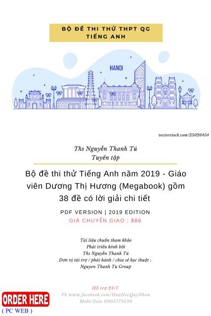 Bộ đề thi thử Tiếng Anh năm 2019 - Giáo viên Dương Thị Hương (Megabook) gồm 38 đề có lời giải chi tiết