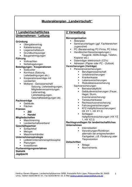 Musteraktenplan „Landwirtschaft“ 1 Landwirtschaftliches ...