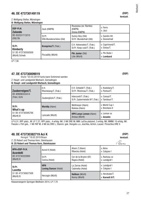 Fohlenschaukatalog Warmblut 2019 I Pferdezuchtverband Baden-Württemberg