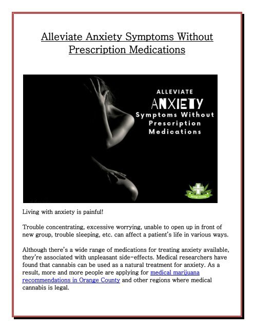 Alleviate Anxiety Symptoms Without Prescription Medications