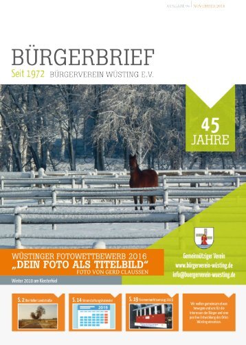 Bürgerbrief Vereinsheft Ausgabe 94 - November 2018 vom Bürgerverein Wüsting eV