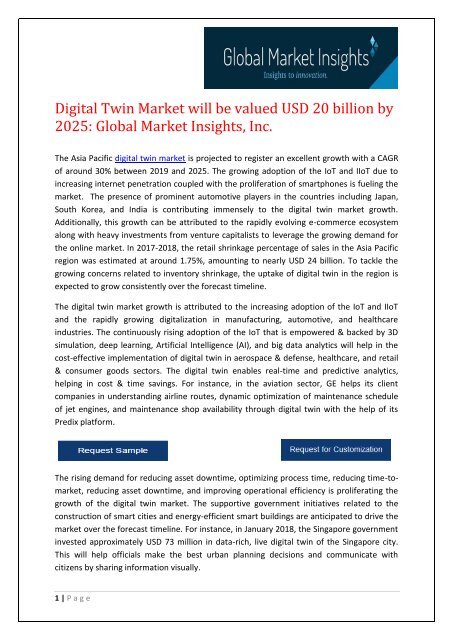 Digital Twin market share research by applications and regions for 2019 ...
