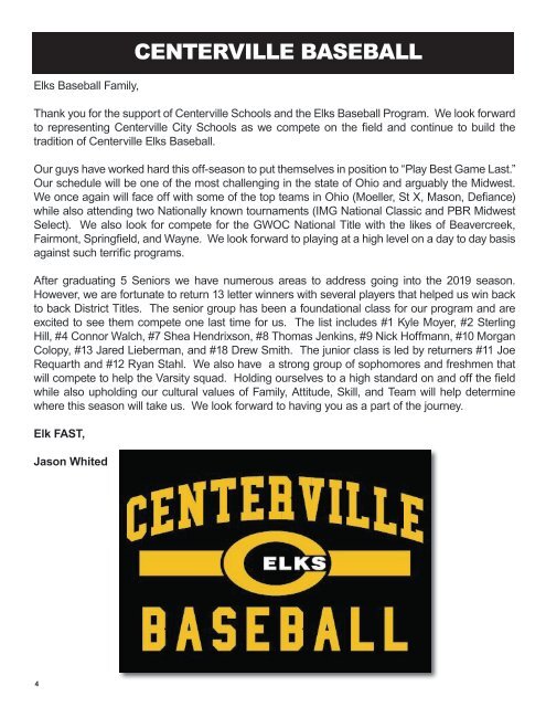 Spring 2019 - Centerville Athletics Program