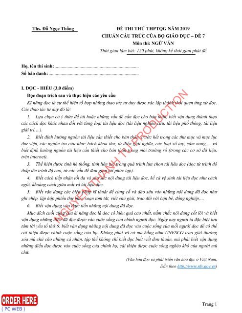 Bộ đề thi thử 2019 môn Ngữ Văn - Từ ThS Đỗ Ngọc Thống, ThS Nguyễn Thành Huân gồm 49 đề có lời giải chi tiết (cập nhật đến 14.6.2019)