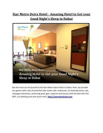 Star Metro Deira Hotel - Amazing Hotel to Get your Good Night's Sleep in Dubai