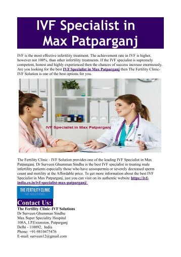 IVF Specialist in Max Patparganj 