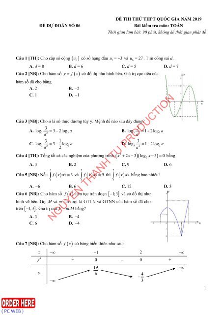 Bộ đề dự đoán kì thi THPT Quốc Gia năm 2019 chuẩn (Kèm lời giải) môn Toán