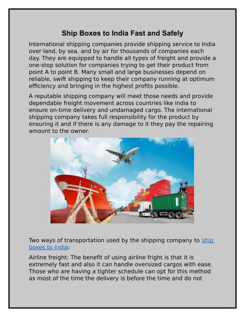 Ship Boxes to India Fast and Safely