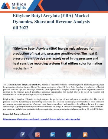 Ethylene Butyl Acrylate (EBA) Market Dynamics, Share and Revenue Analysis till 2022