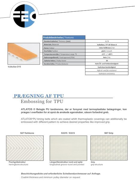 PU LinearPower - Belægninger til Gummi & PU tandremme - Produktkatalog fra FEC Consulting