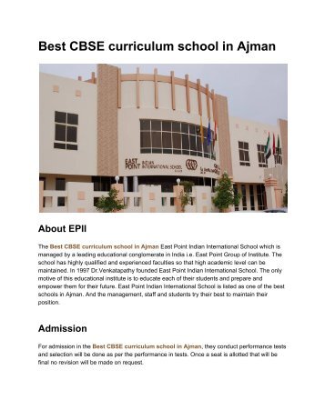Best CBSE curriculum school in Ajman